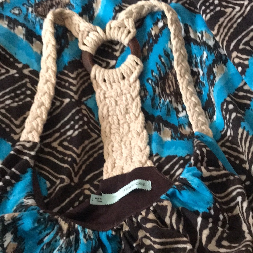 Maurice’s Braided Cream Strap Sun Dress with Turquoise & Black Print